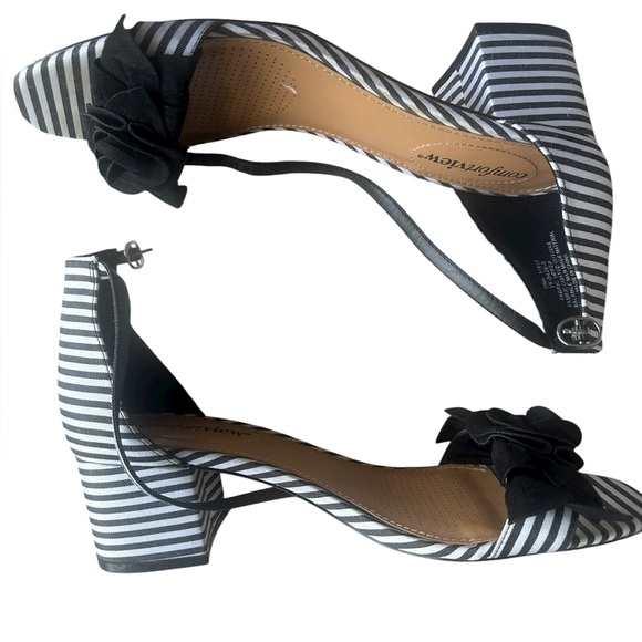 comfortview Shoes - Comfortview Black & White Striped Block Heel Sandals with Bow